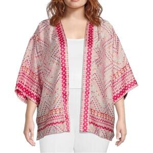 Slim Factor by Investments Plus Size Royal Tie Dye Pink 3/4 Sleeve Kimono 2X